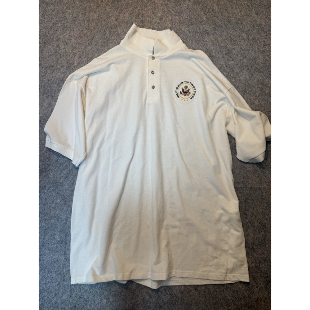 Vintage Anvil Great Seal United States Polo Shirt 2X USA Eagle Embroidered White